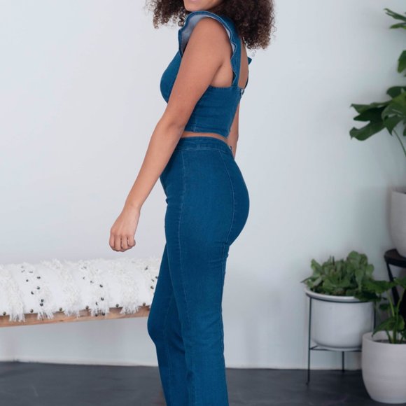 SHOPIRISBASIC One in a Million Denim Crop Top and Flare Pants Set - Picture 5 of 9